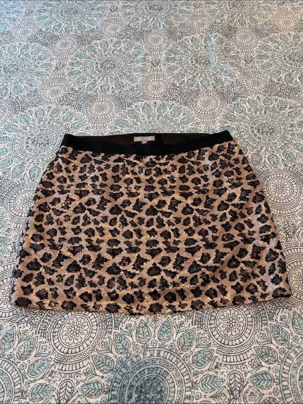 Banana Republic Sequined Leopard Mini Skirt - Black and Gold